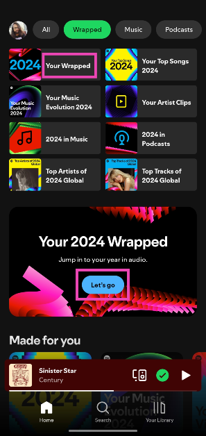 Step 3: Tap the ‘Your Wrapped’ tile or ‘Let’s go’ in the Wrapped 2024 banner image.