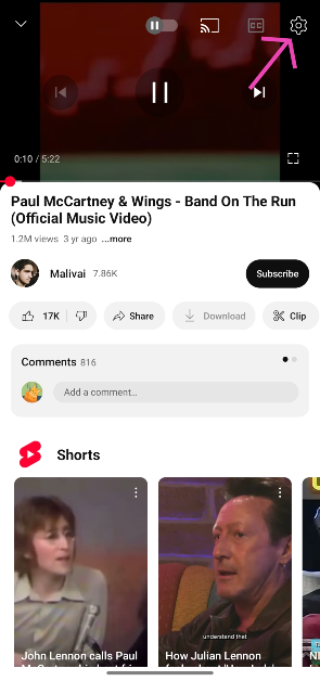 Step 2: Hit the cog wheel icon in the video player.
