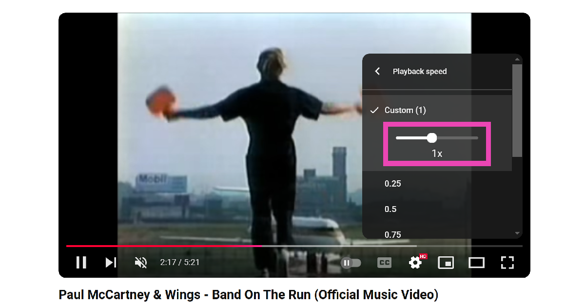 Step 4: Use the slider under ‘Custom’ to set a playback speed between 0.25x and 2x.