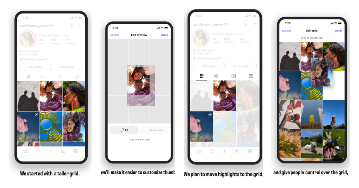 Instagram is changing curated profiles with multiple grids by adding vertical grids to its profiles. The platform will let users change the grid's layout and post thumbnails, extend Reels' runtime from 90 seconds to three minutes, and add Highlights to the grid.
