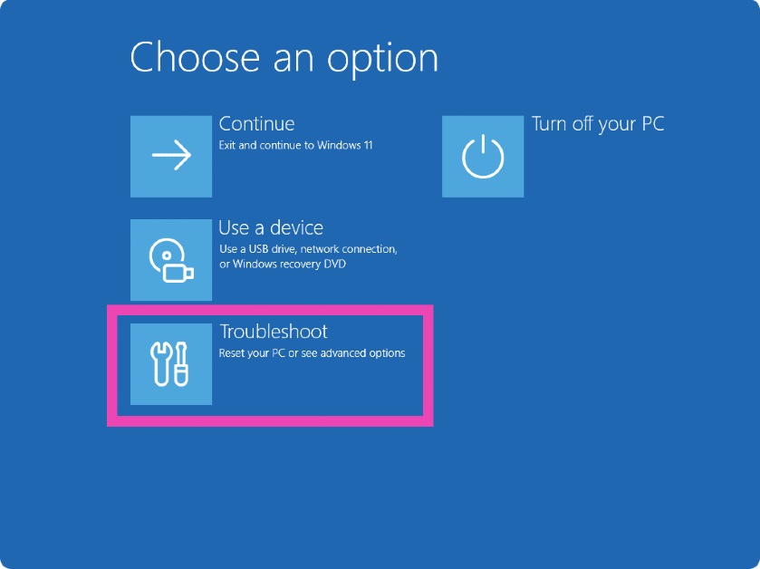 Step 3: Your PC will display the Advanced Startup Options. Select Troubleshoot.