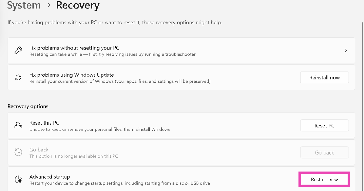 Step 3: Click Restart now next to Advanced startup. How to restart a Windows 11 PC or laptop in Safe Mode