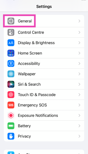 Step 1: Go to Settings and select General. 