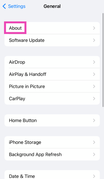 Step 2: Tap on About.