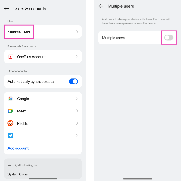 Step 2: Tap on Multiple users and turn on its toggle switch.