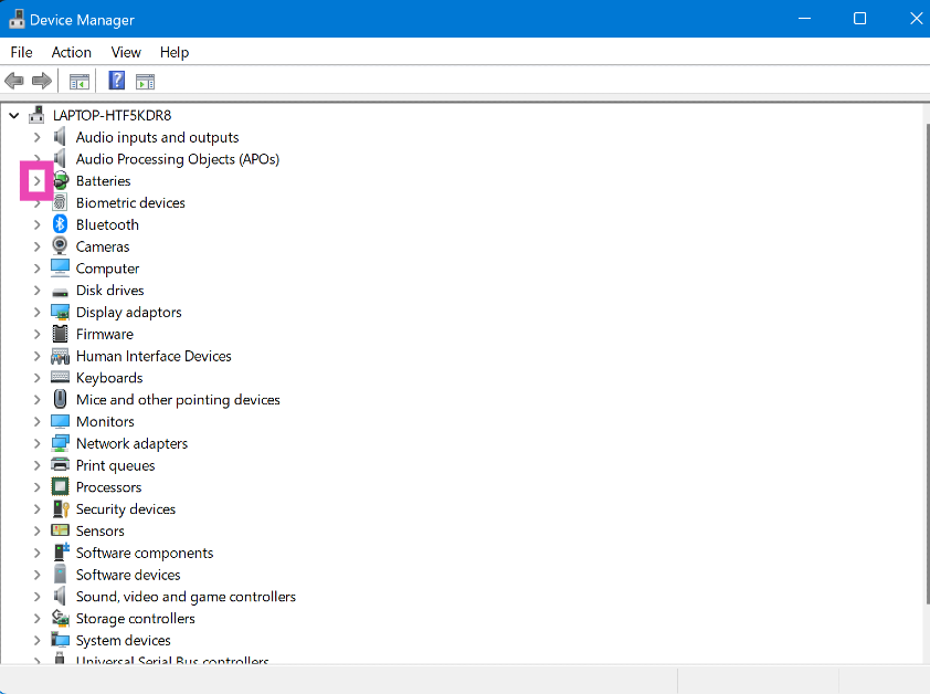 Step 3: Click the arrow next to Batteries to expand the category.