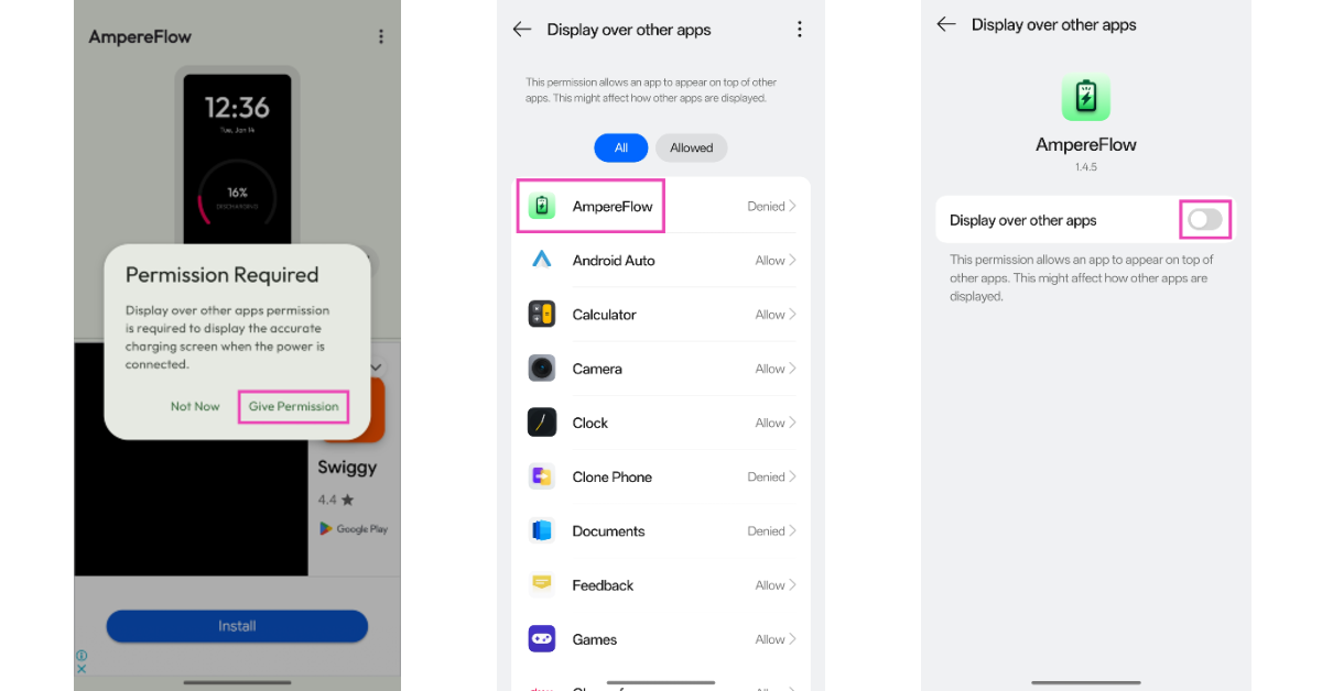 Step 3: Give AmpereFlow permission to display over other apps.