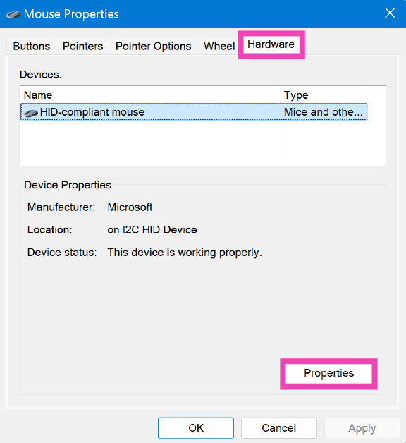 Step 2: Switch to the Hardware tab and select Properties.