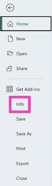 Step 3: Select Info from the sidebar.