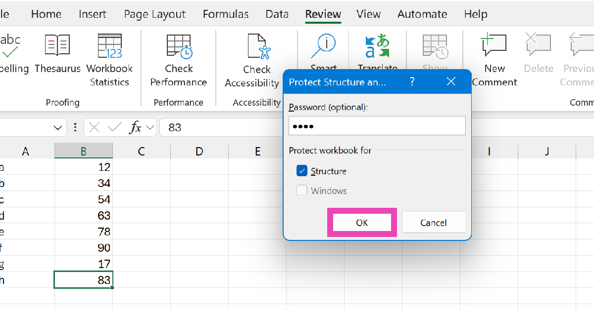 Step 3: Tick the checkbox next to Structure. How to password protect a Microsoft Excel spreadsheet?