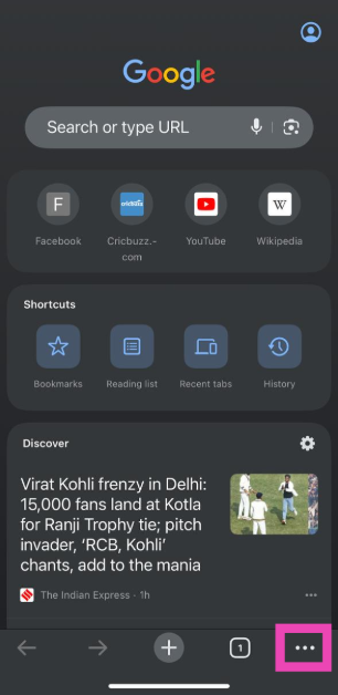 Step 1: Launch Google Chrome on your iPhone and tap the ellipses in the bottom-right corner of the screen.