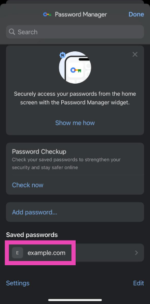 Step 3: Select the password you wish to share.