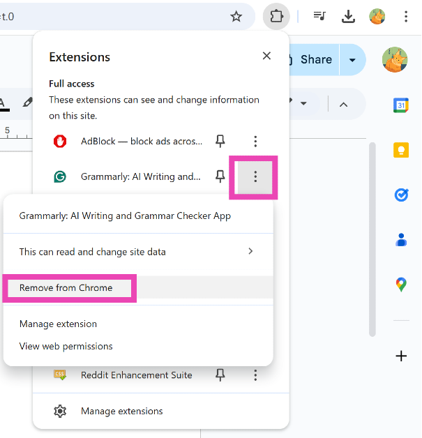 Step 3: Select Remove from Chrome.