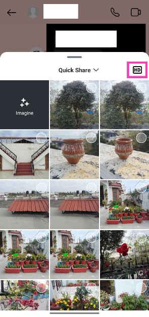 Step 4: Before you select the images, hit the HD icon in the top right corner of the popup page. Tap on Try it. How to send HD pictures on Instagram DMs?