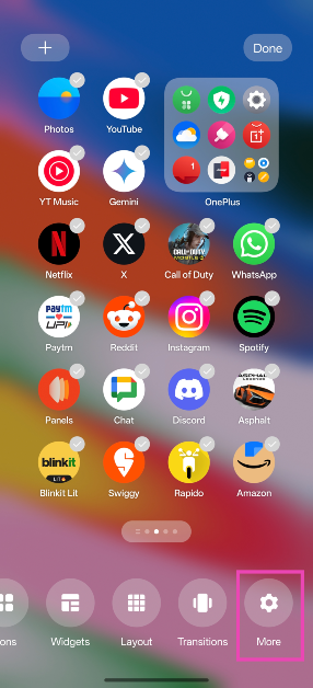 Step 1: Long-press any empty spot on your phone's home screen and select More or Settings.