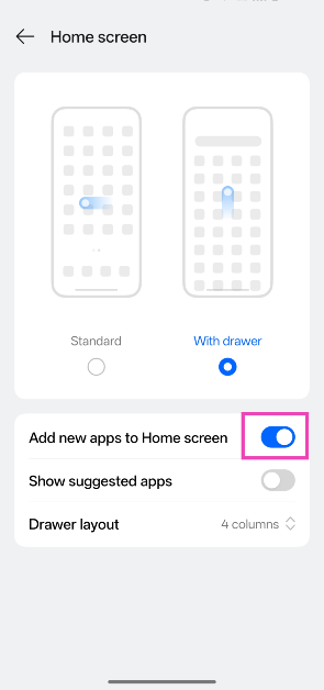 Step 3: Turn on the toggle switch next to Add new apps to Home Screen.
