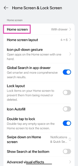 Step 2: Tap on Home Screen.