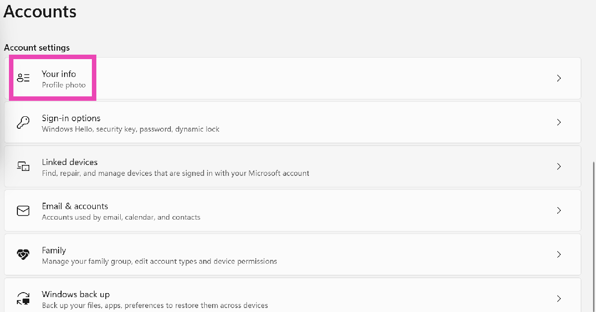 Step 3: Select Your info.