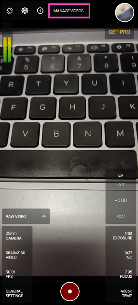 Step 6: Once the video has been recorded, it will be saved as a ZIP file. Tap on Manage Videos to access it.