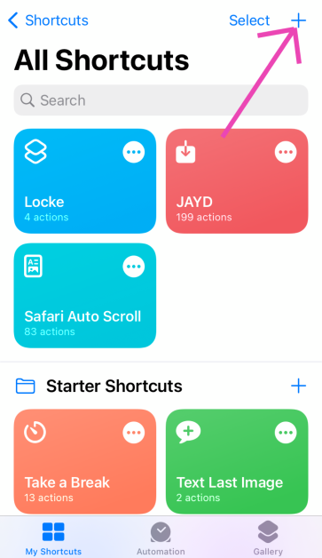 Step 1: Launch the Shortcuts app on your iPhone and tap the plus icon in the top right corner of the screen.