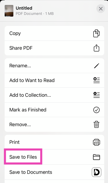 Step 4: Select Save to Files.