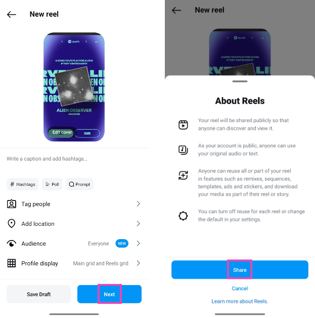 Step 8: Write a caption for the Reel and hit Share. How to make Instagram Reels from photos?