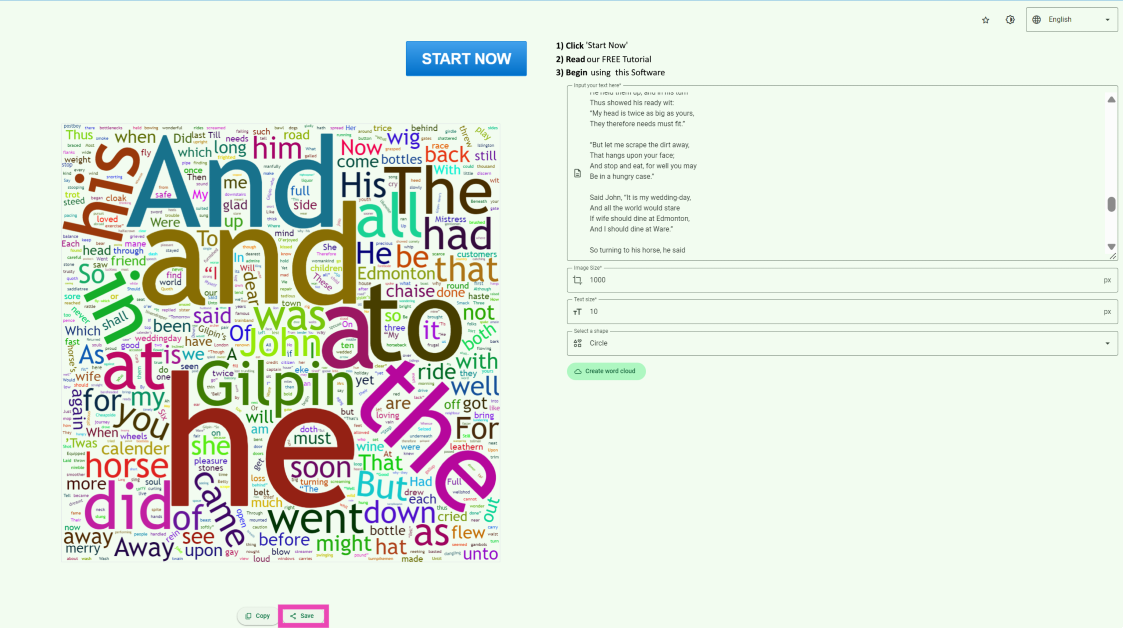 Step 4: Once the word cloud has been created, hit the Save button under the image to download it on your device.