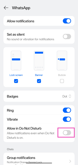Step 4: Turn on the toggle switch next to Allow in Do Not Disturb.