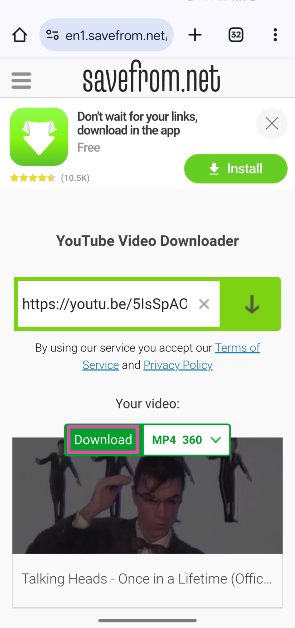 Step 3: Select the video format and resolution. Hit Download.