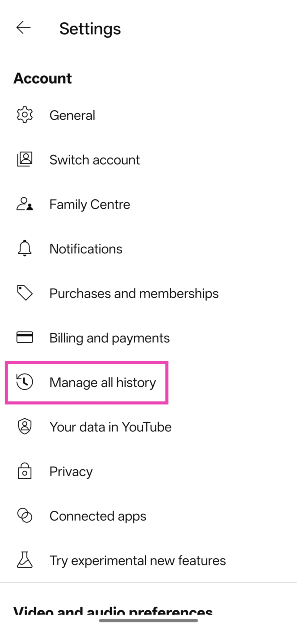 Step 4: Tap on Manage all history. 