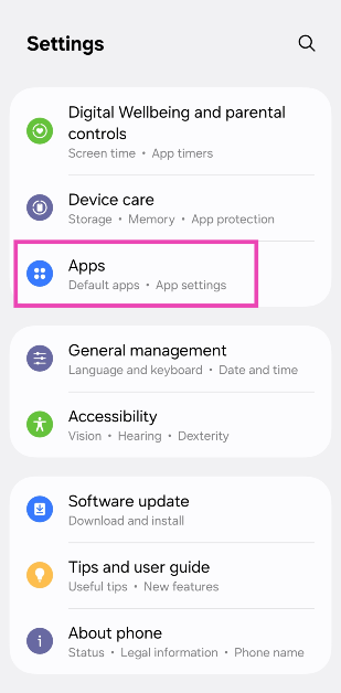 Step 1: Go to Settings and select Apps.