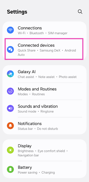 Step 1: Go to Settings and select Connected devices.