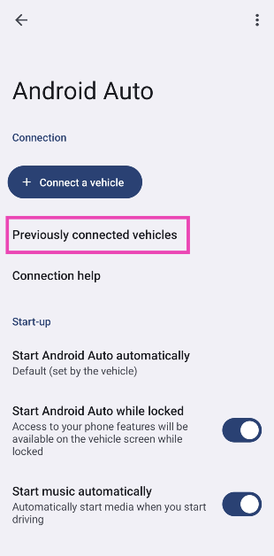 Step 3: Select Previously connected vehicles.