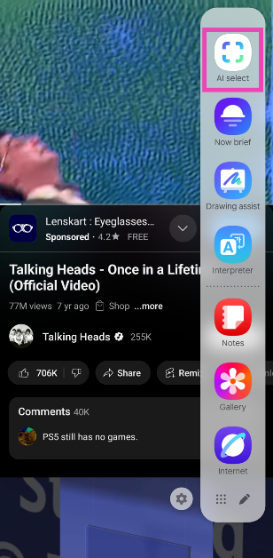 Step 3: Swipe left on the edge panel and tap on AI Select.