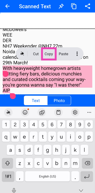 Step 5: Highlight the text and hit Copy.