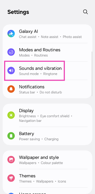 Step 2: Tap on Sounds and vibration.