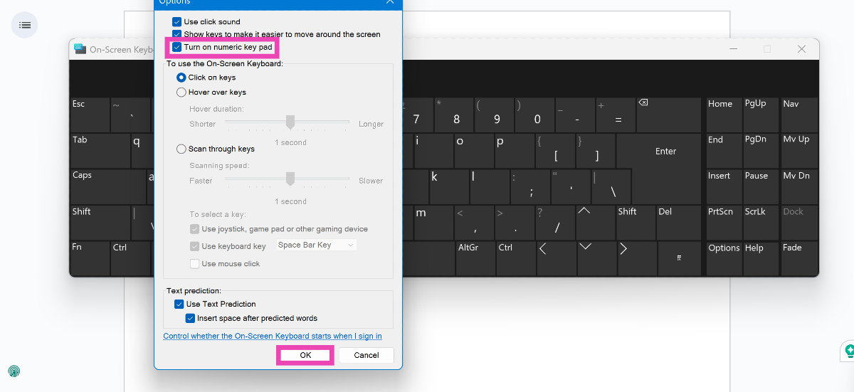 Step 3: Select Turn on numeric key pad and hit OK. Top 3 Ways to Type a Heart Symbol Using Your Keyboard?