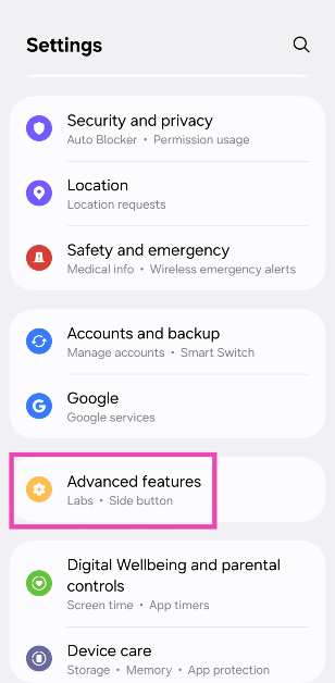 Step 2: Tap on Advanced features.