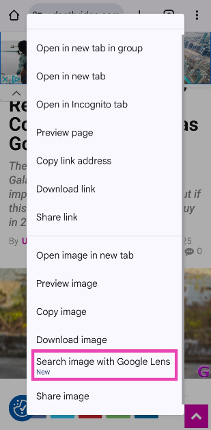 Step 2: Long-press the image and select Search image with Google Lens.