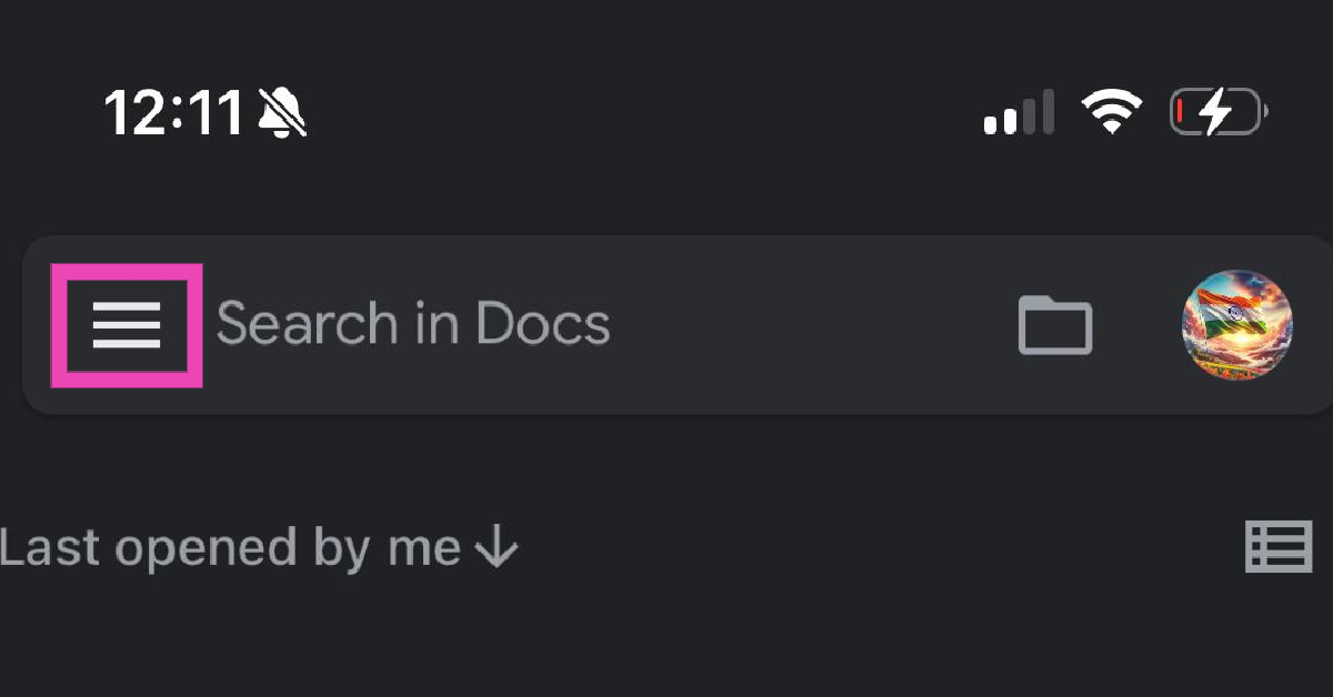 Step 1: Launch the Google Docs app on your iPhone and hit the hamburger menu in the top-left corner of the screen.