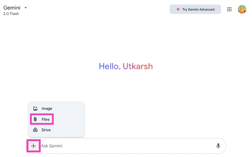 Step 2: Hit the plus icon and select Files.