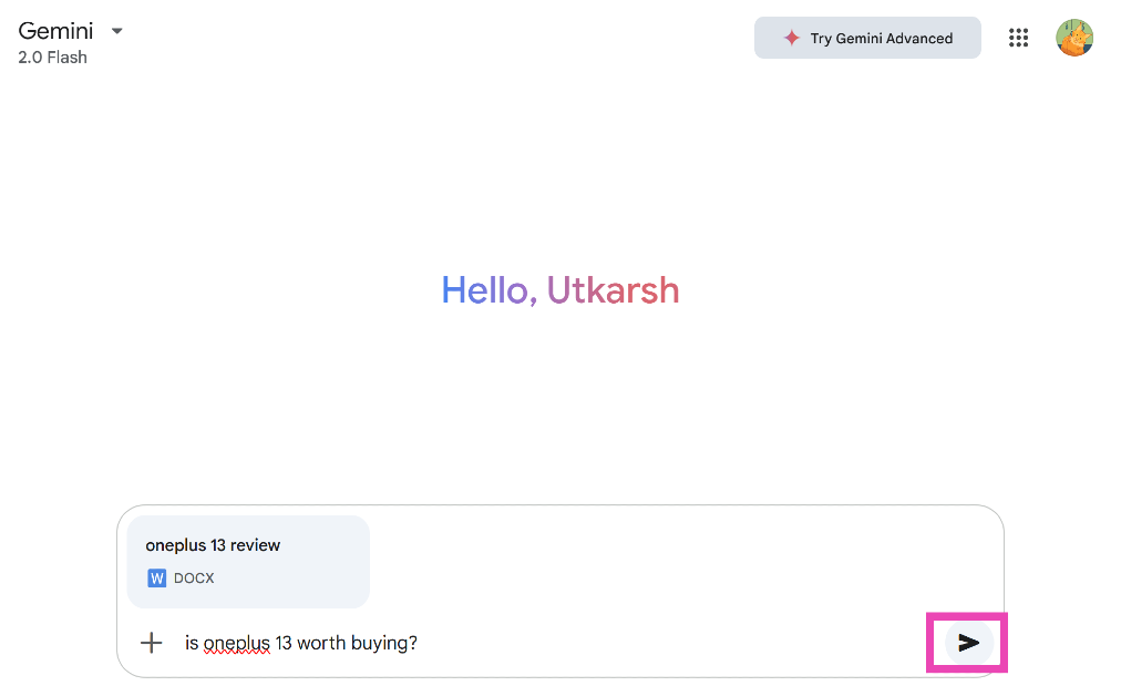 Step 4: Enter a query to go along with the file and hit the Submit icon.