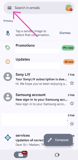 Step 2: Hit the hamburger menu in the top-left corner of the screen.
