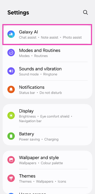 Step 2: Select Galaxy AI.