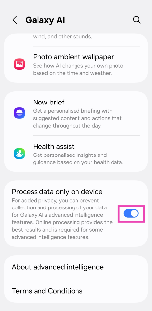 Step 3: Turn on the toggle switch next to Process data only on device.