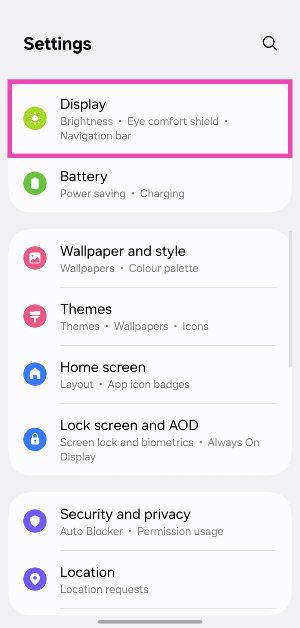 Step 1: Go to Settings and select Display. Top 10 ways to fix ‘In-display fingerprint scanner not working’ on Android