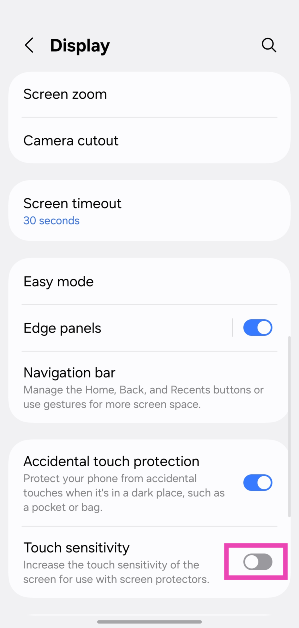 Step 2: Scroll down and turn on the toggle switch next to Touch sensitivity. Top 10 ways to fix ‘In-display fingerprint scanner not working’ on Android
