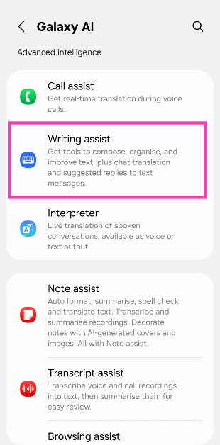 Step 2: Tap on Writing assist.