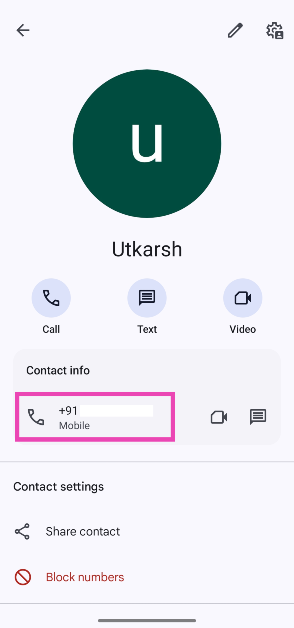 Step 4: Your phone number will be displayed under Contact Info.