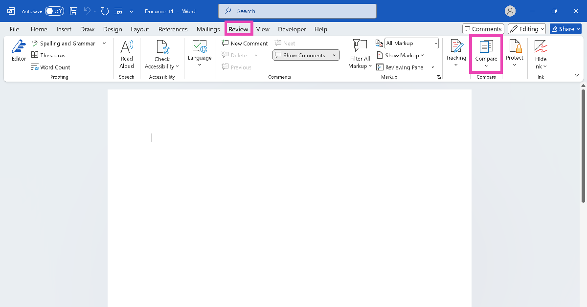 Step 2: Switch to the Review tab and hit Compare.